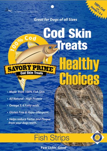 Savory Prime Cod Skin Fish Strips  16-Ounce  No Artificial Color  All Breed Sizes (62016)