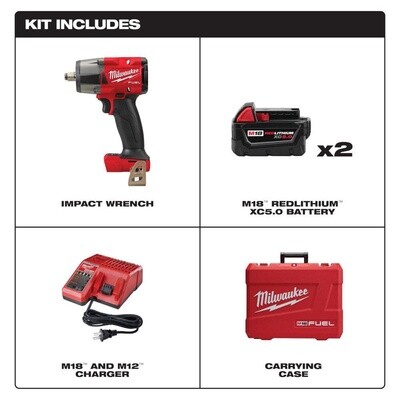 M18 FUEL™ 1/2 &quot; Mid-Torque Impact Wrench w/ Friction Ring Kit 2962-22
