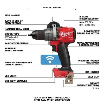 M18 FUEL™ 1/2" Hammer Drill w/ ONE-KEY™ Tool Only 2806-20