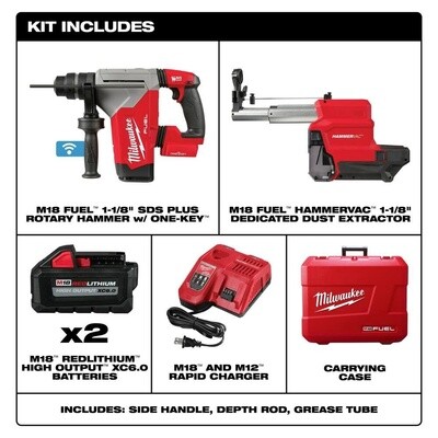 M18 FUEL™ 1-1/8&quot; SDS Plus Rotary Hammer w/ ONE-KEY™ &amp; HAMMERVAC™ Dedicated Dust Extractor Kit 2915-22DE