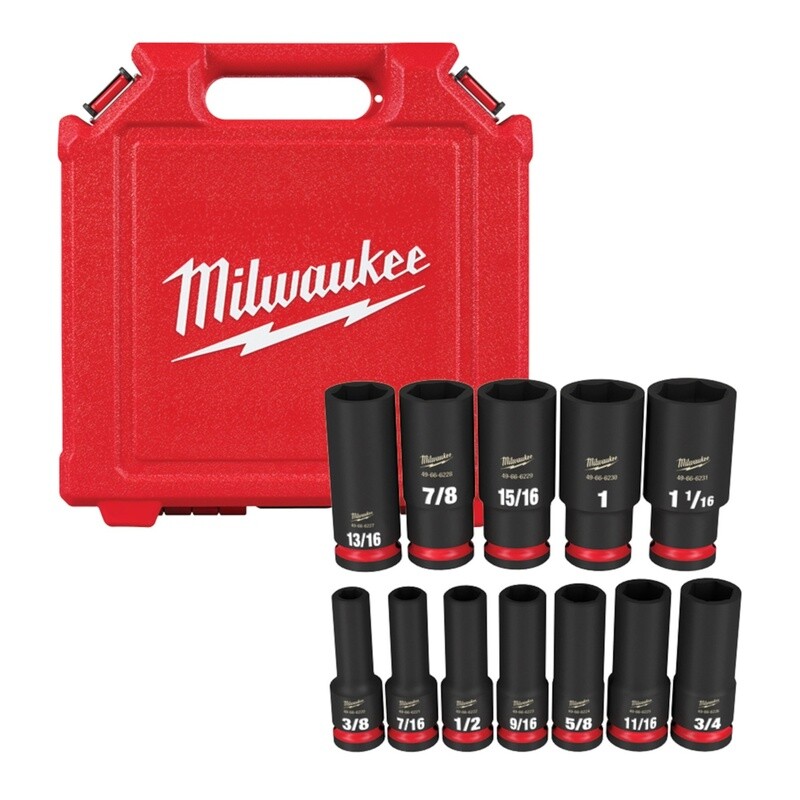 12PCSHOCKWAVE Impact Duty™ 1/2&quot; Drive SAE Deep 6 Point Socket Set 49-66-7011