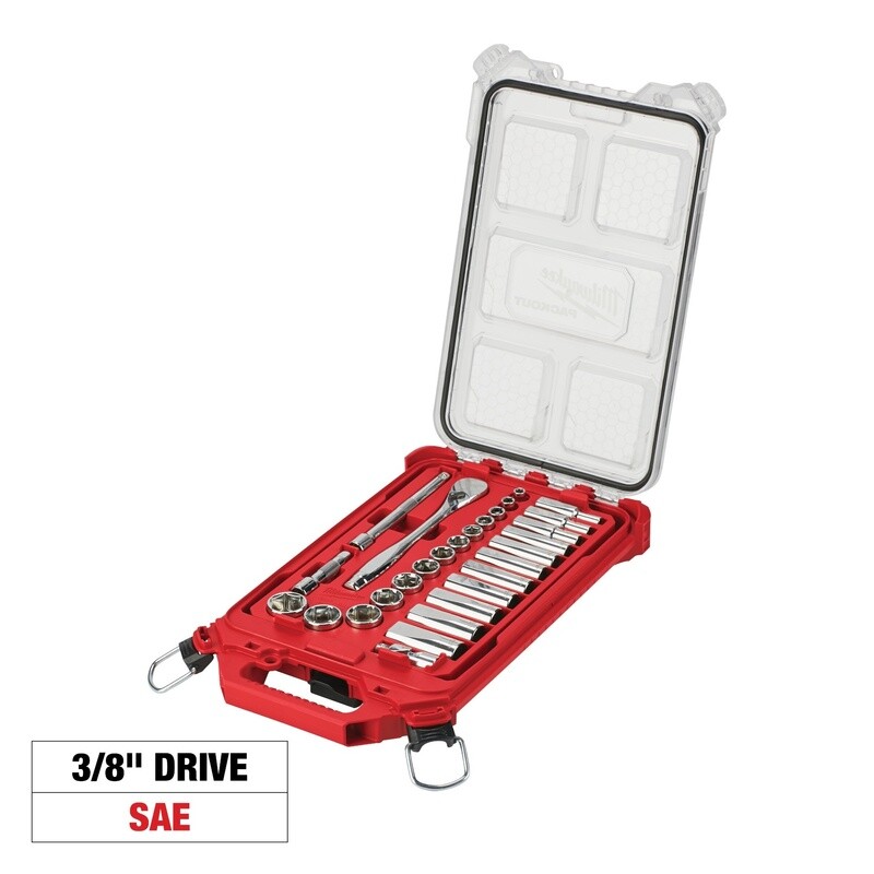 3/8” Drive 28pc Ratchet &amp; Socket Set with PACKOUT™ Low-Profile Compact Organizer - SAE 48-22-9481