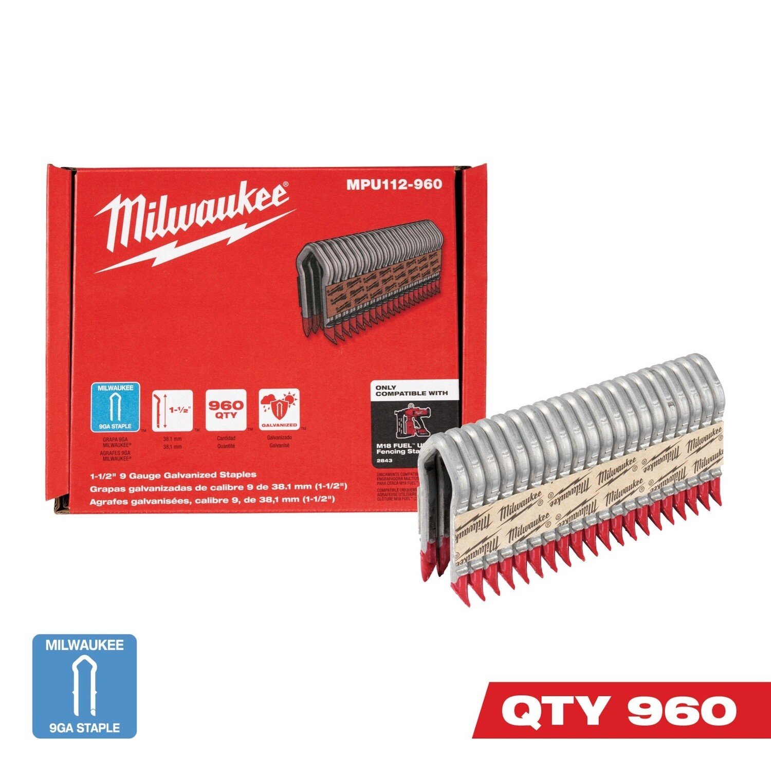 9 Gauge Galvanized Staples For 2843-20/2843-22, Size: 1.5&quot; 9 Gauge Galvanized Staples MPU112-960