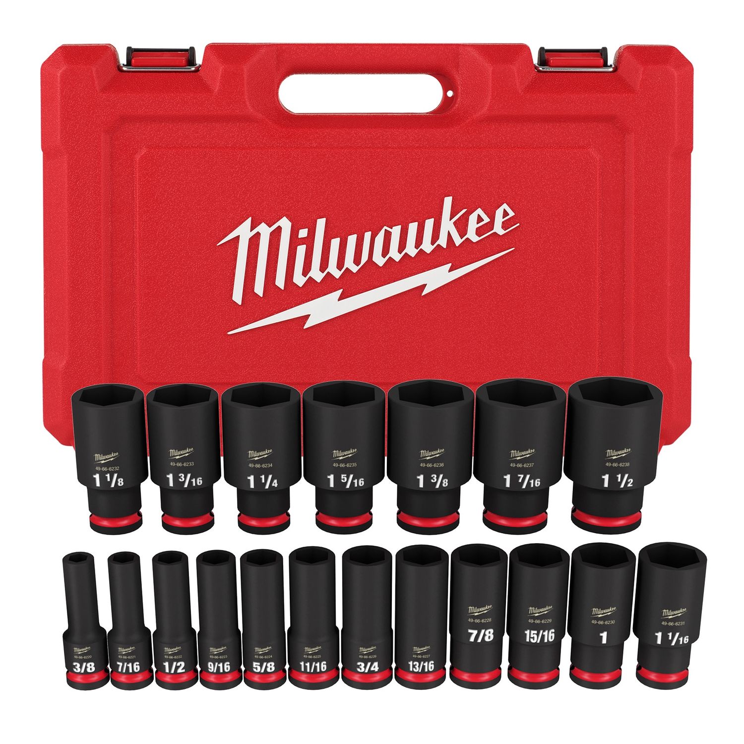 19PCSHOCKWAVE Impact Duty™ 1/2&quot; Drive SAE Deep 6 Point Socket Set 49-66-7012