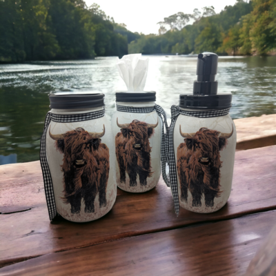 Mason Jar Set with Highland Cows