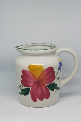 White Ceramic Pitcher with Floral Embellishments