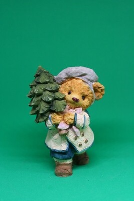Teddy & Me Teddy Bear Resin Boy Bear holding Christmas Tree