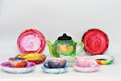 Little Girl Artisanal Small Tea Set: Vibrant Hand-Painted Colors