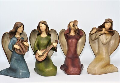 Colorful Wooden Angel Figurines: Musical Quartet Set