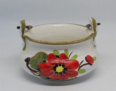 Charming Vintage Italian Pot: Ceramic with Floral Design & Metal Handle