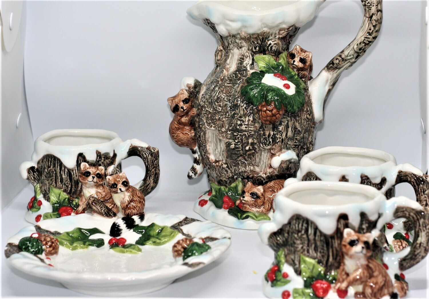 Unleash Fun with the Ultimate Forest Cup Set: Featuring Playful Raccoons and a Pitcher