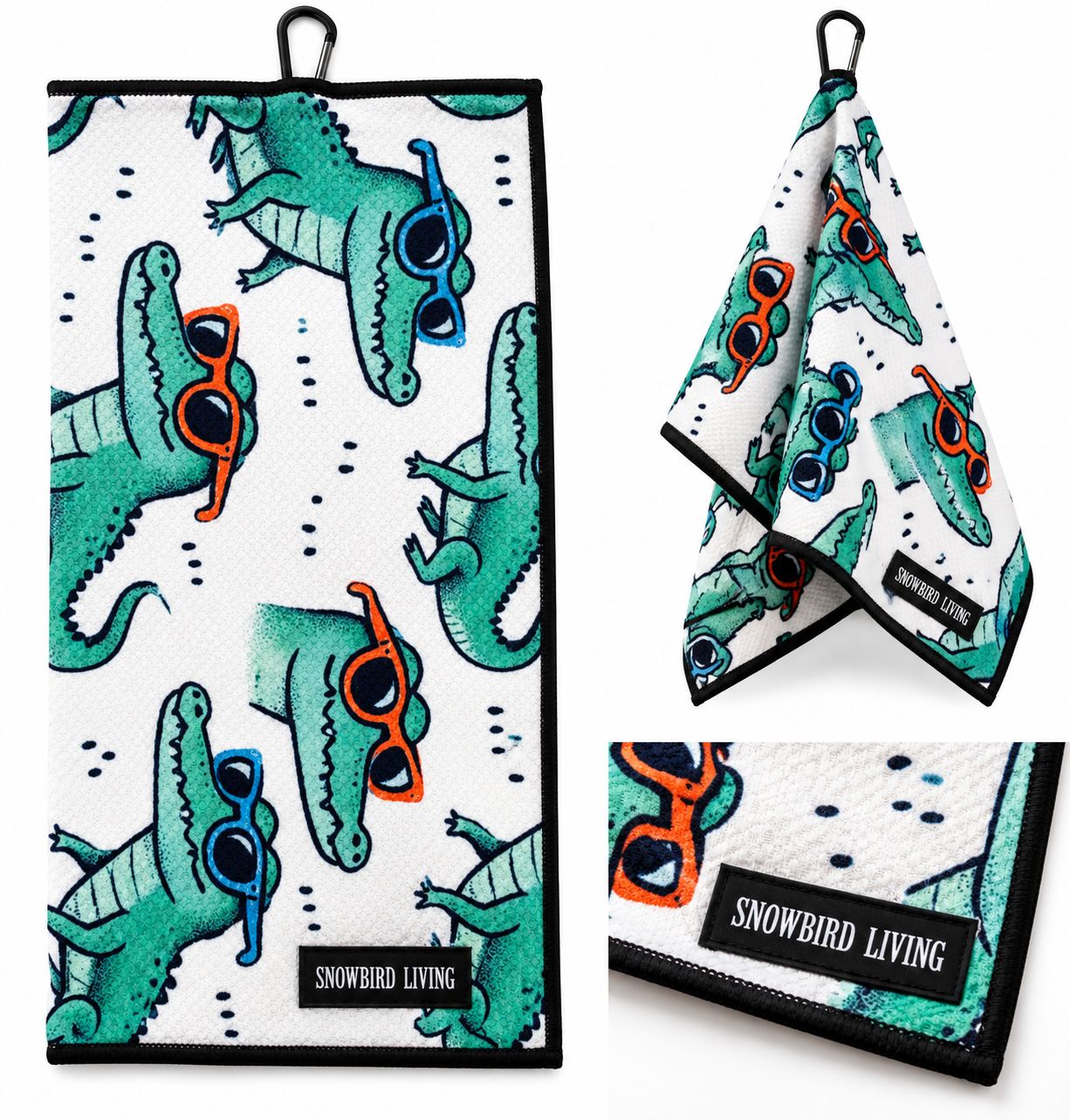 Snowbird Living Gator Golf Towel White