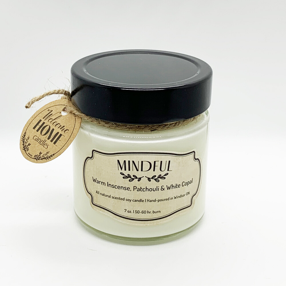 Warm Incense, Patchouli, & Copal (Mindful) - Soy wax candle 7 oz. Warm Incense, Patchouli, & Copal (Mindful) - Soy wax candle 7 oz.