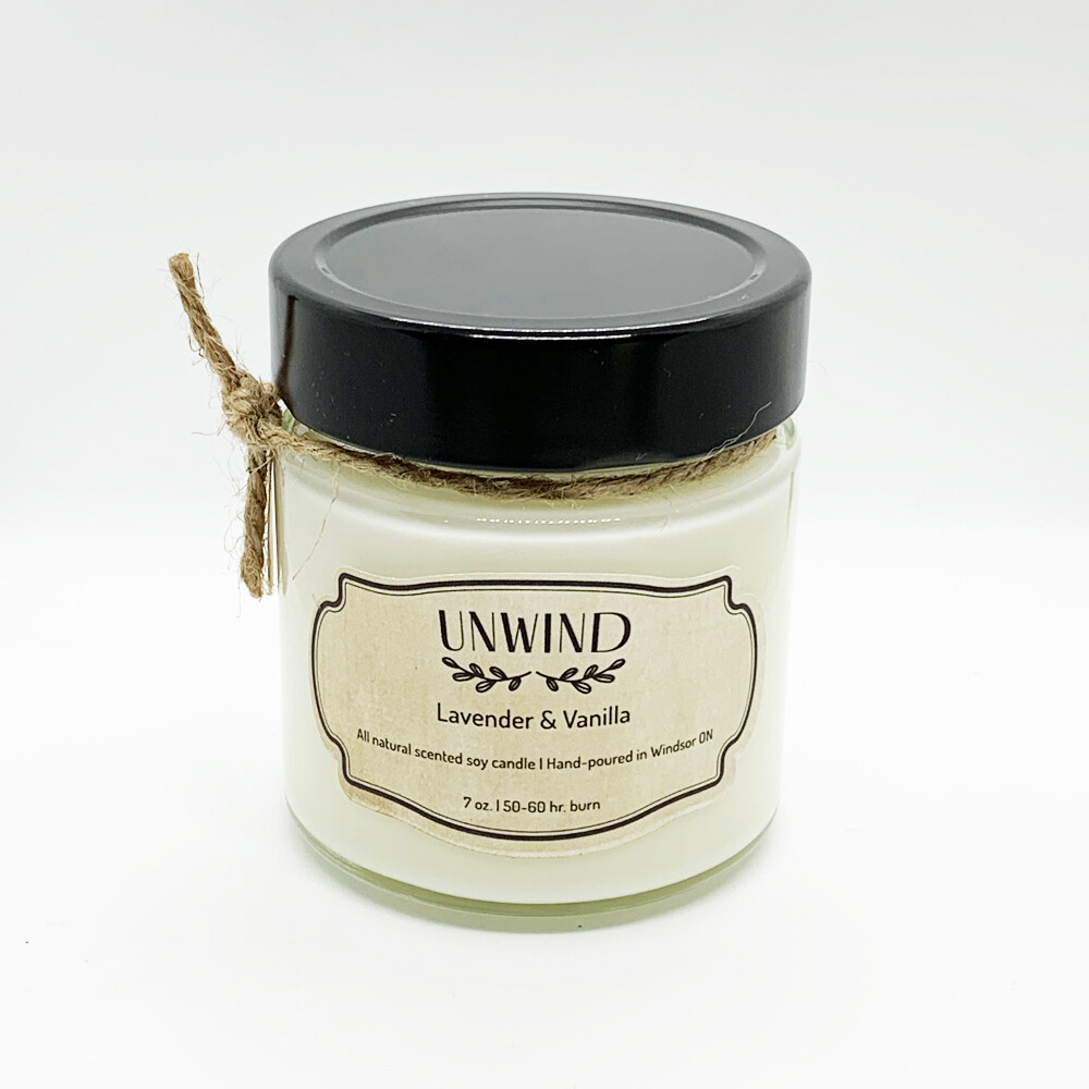 Lavender &amp; Vanilla (Unwind) - Soy wax candle 7 oz.