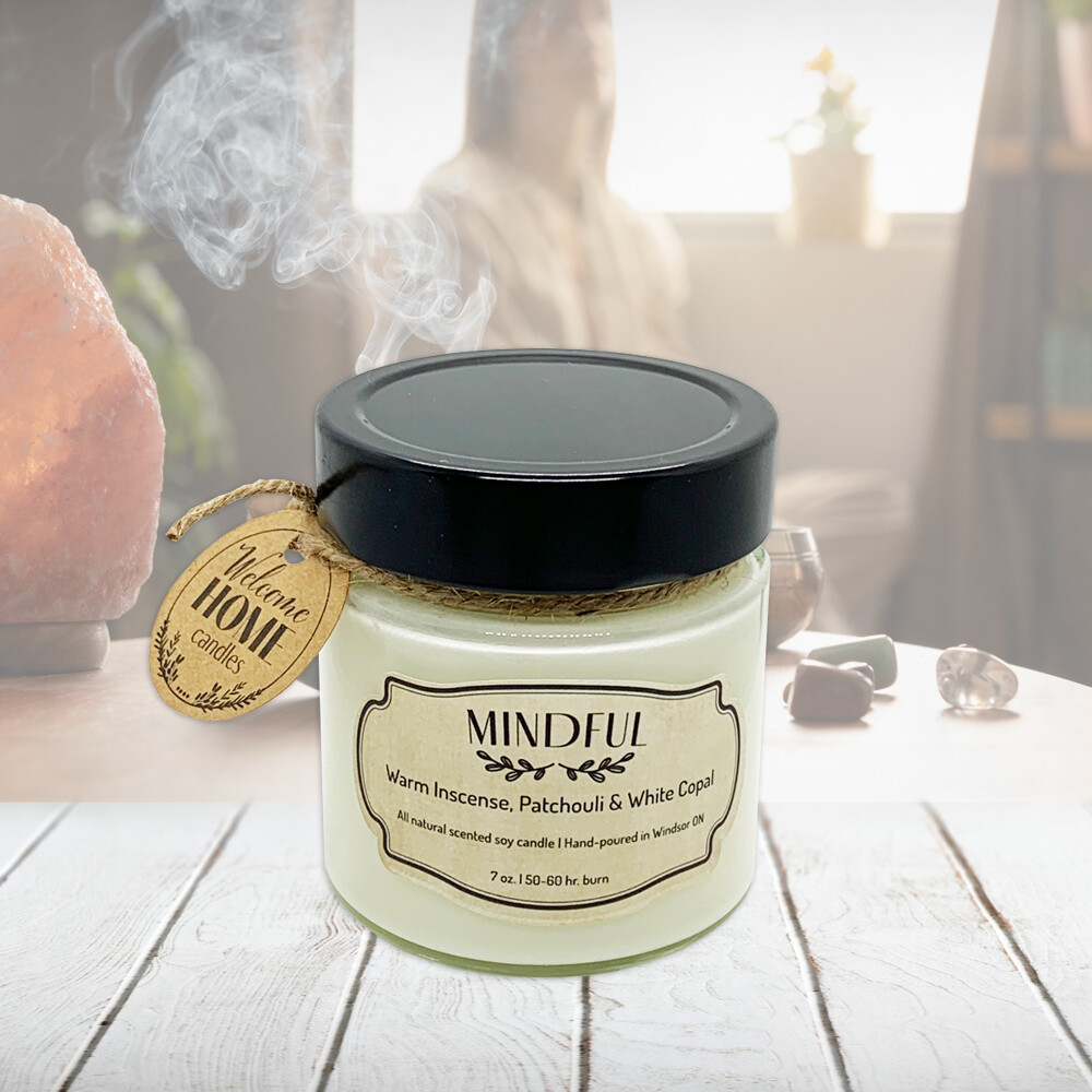 Warm Incense, Patchouli, &amp; Copal (Mindful) - Soy wax candle 7 oz.
