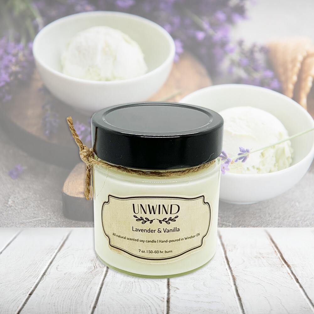 Lavender &amp; Vanilla (Unwind) - Soy wax candle 7 oz.