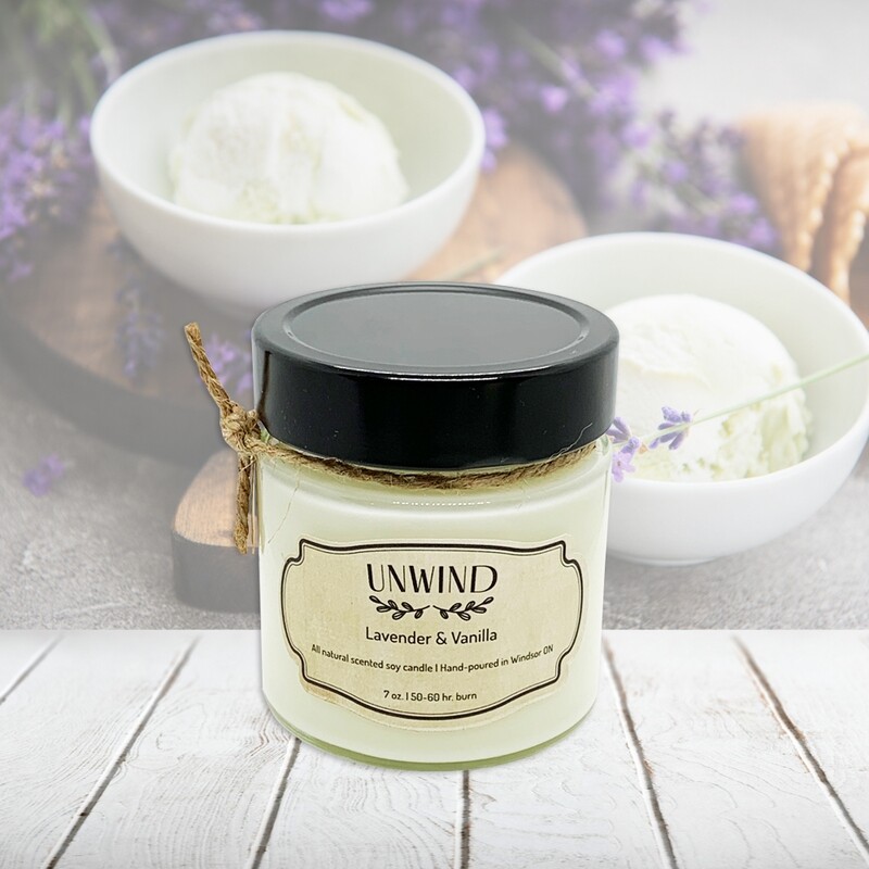 Lavender &amp; Vanilla (Unwind) - Soy wax candle 7 oz.