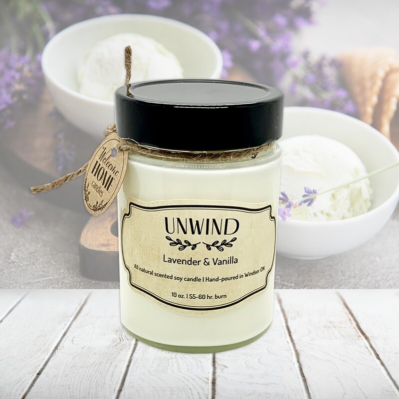 Lavender &amp; Vanilla (Unwind) - Soy wax candle 10 oz.