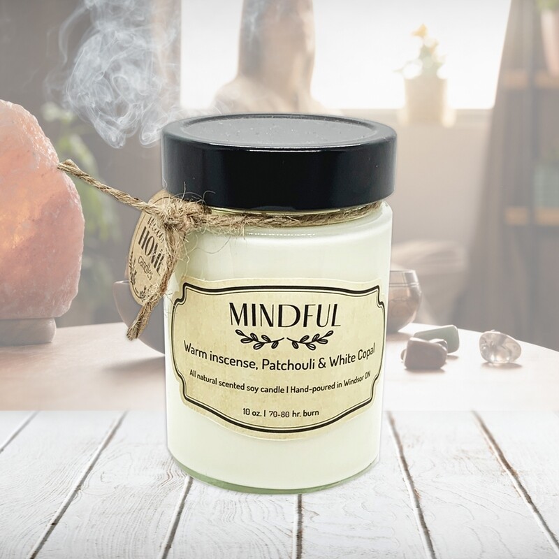 Warm Incense, Patchouli &amp; Copal (Mindful) - Soy wax candle 10 oz.