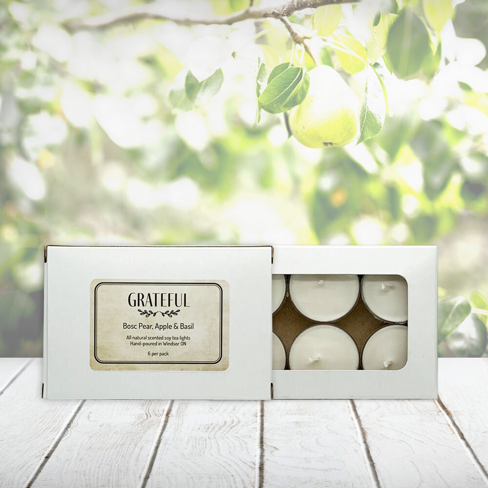 Bosc Pear, Apple &amp; Basil (Grateful) - Soy wax tea lights