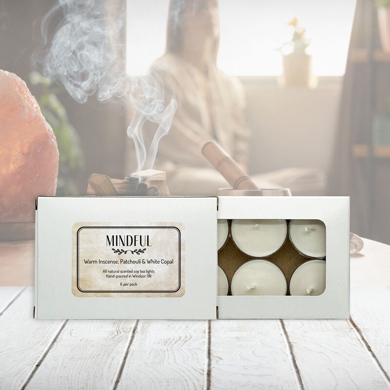 Warm Incense, Patchouli &amp; Copal (Mindful) - Soy wax tea lights