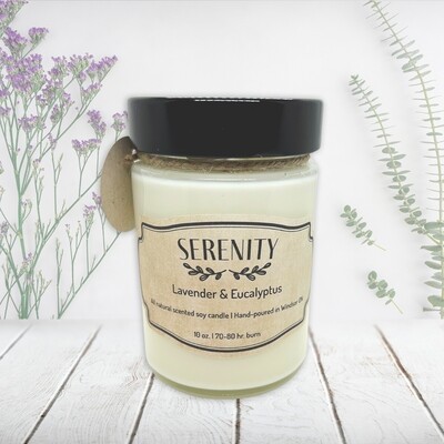 Lavender &amp; Eucalyptus (Serenity) - Soy wax candle 10 oz.
