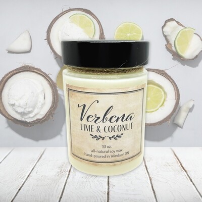 Verbena Lime &amp; Coconut - Soy wax candle 10 oz.
