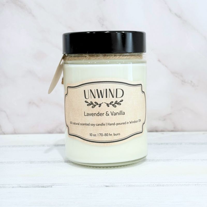 Lavender & Vanilla (Unwind) - Soy wax candle 10 oz. Lavender & Vanilla (Unwind) - Soy wax candle 10 oz.