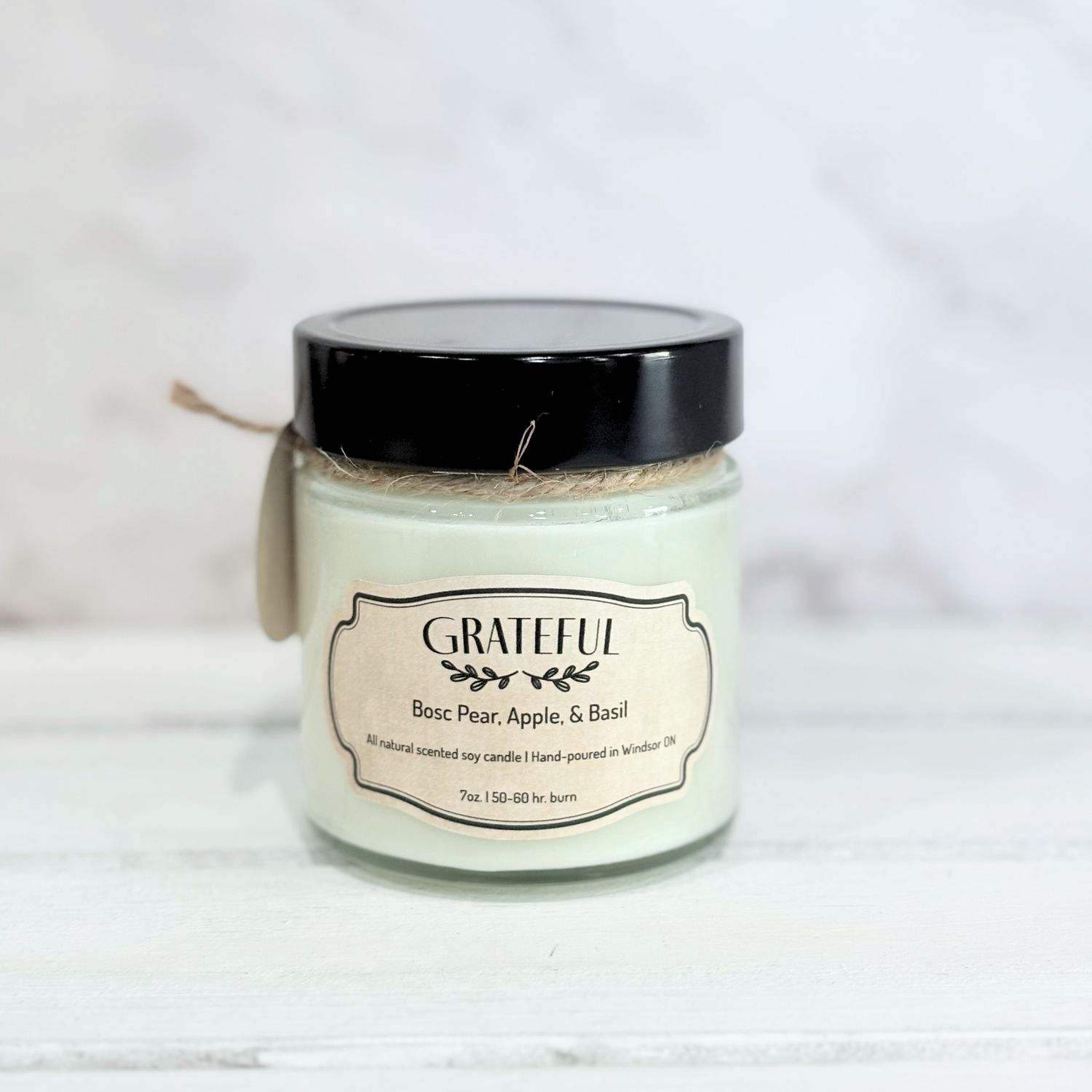 Bosc Pear, Apple &amp; Basil (Grateful) - Soy wax candle 7 oz.