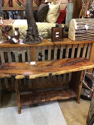 Medium Mesquite Sofa Table w/ Turquoise Inlay