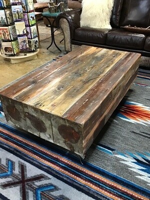 Railroad Tie Rectangle Coffee Table- Dark/White Washed