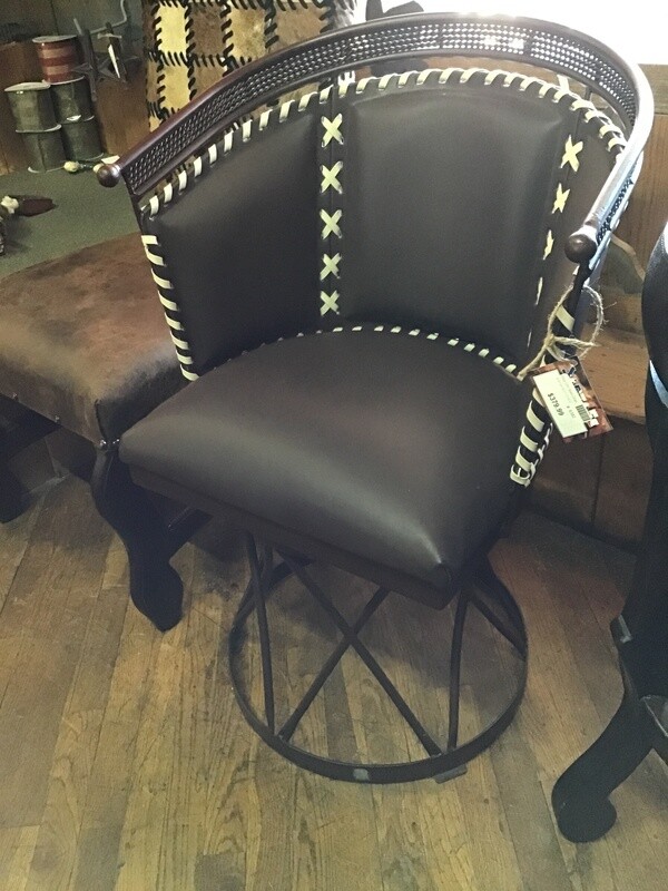 Chocolate Leather Round Back Swivel Counter Chair