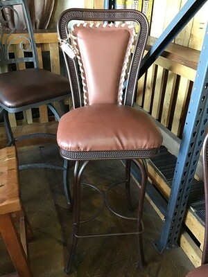 Tan Leather Swivel High Back Barstool