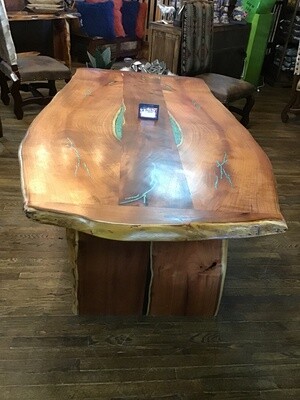 75&quot; Mesquite Table With Turquoise-Copper Inlay