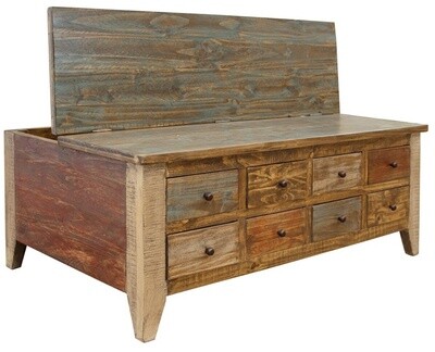 Antique Multi-Colored 8-Drawer Coffee Table