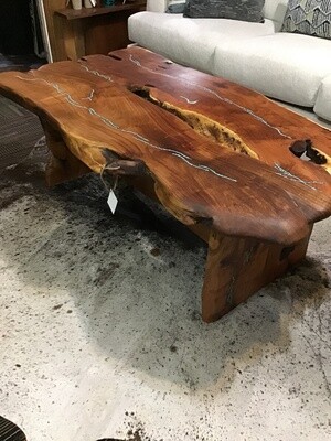 5ft Mesquite Coffee Table with Copper &amp; Turquoise Inlay