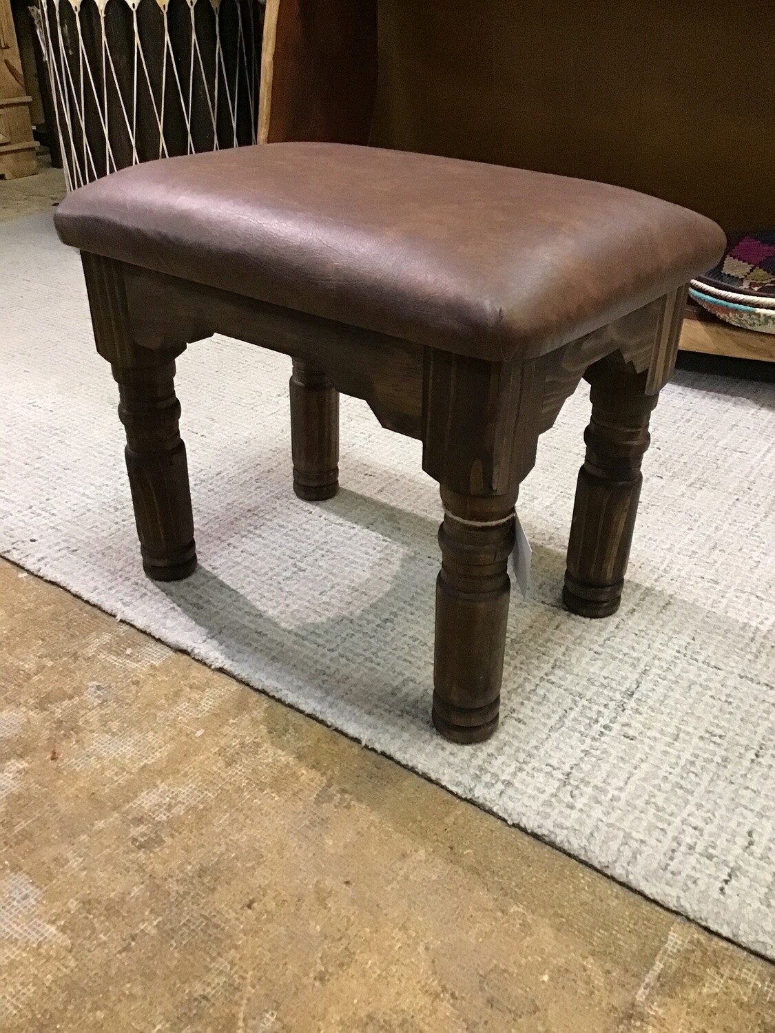 Brown Leather Vanity Stool