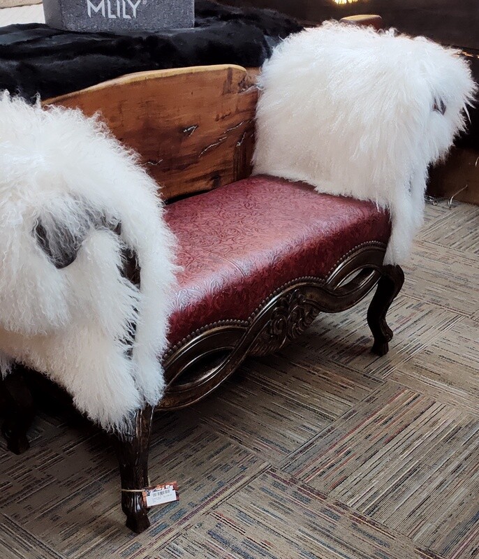 Florence Bench with White Tibetan Lamb &amp; Red Seat