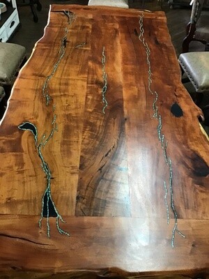 96"x42" Mesquite Slab Table with Inlay and Clear Finish