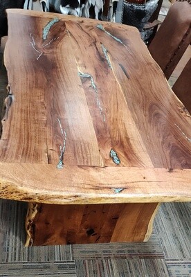 84&quot; Live Edge Mesquite Dining Table with Turquoise &amp; Copper Inlay