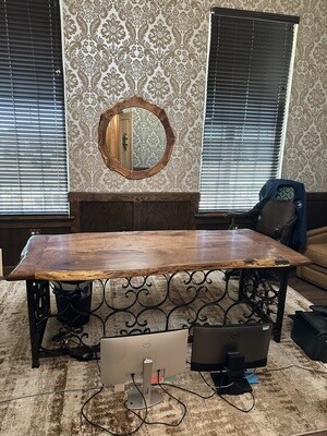 Live Edge Mesquite Desk with Copper Inlay and Base