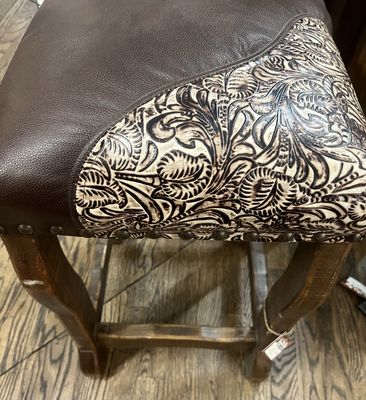 15x15x24 Oxen Stool With Tooled Leather