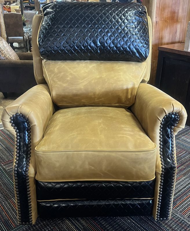 Malone Swivel Glider Recliner with Boulder Mustard/Zebra Black/Diamond Stitch Black Hide