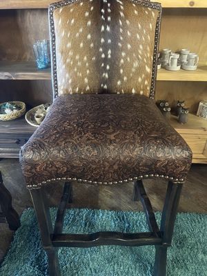 Penthouse Barstool with Axis &amp; Cowboy Tooled Indios Hide