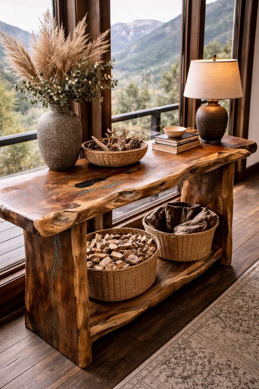 72" Mesquite Sofa Table w/ Turquoise Electric Inlay