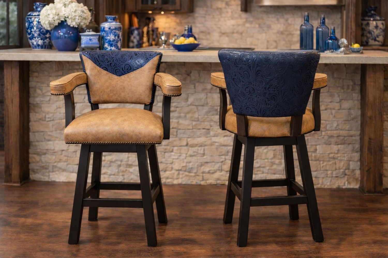 Waller Barstool with Caracol Midnight Navy