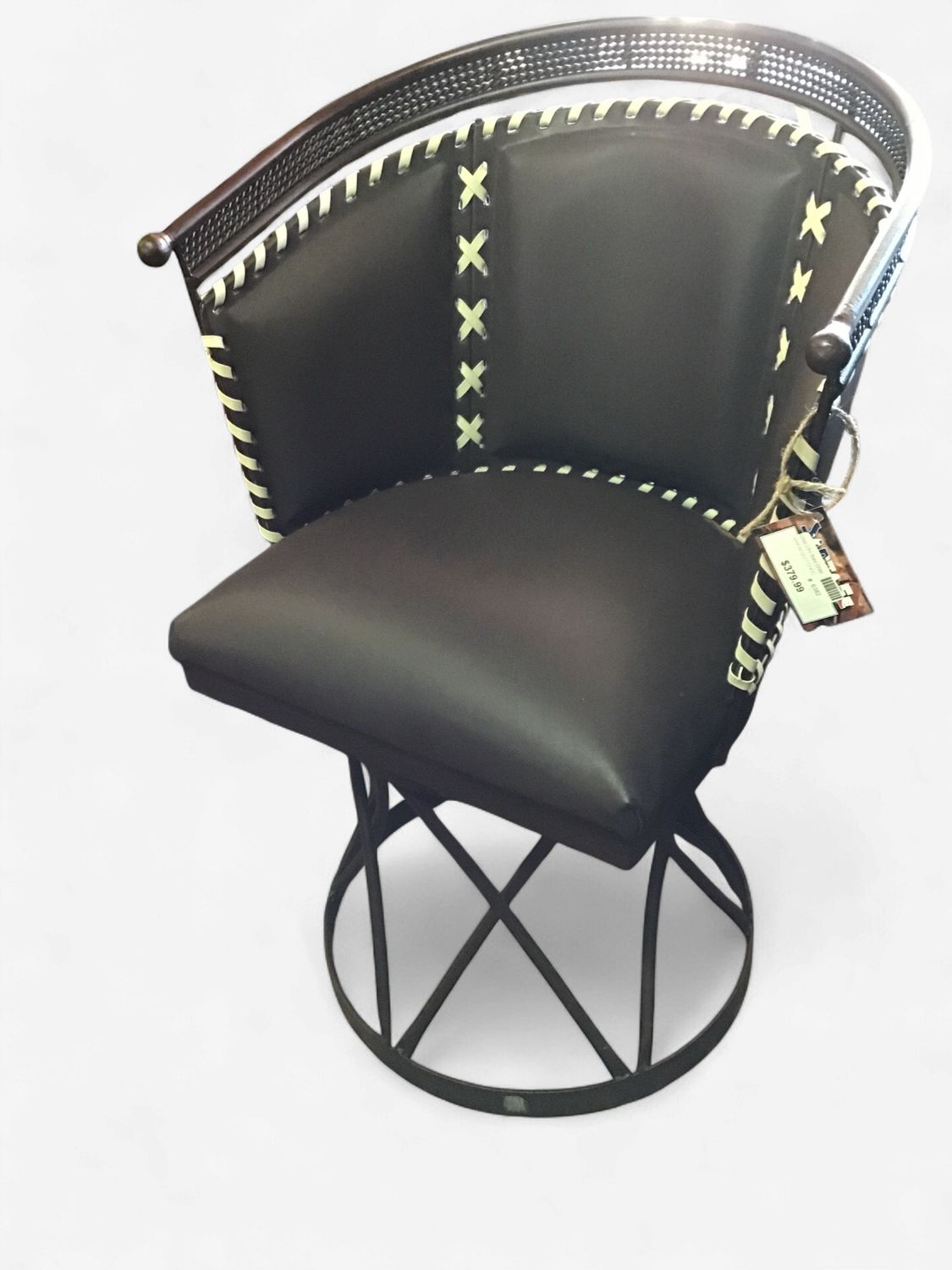 Chocolate Leather Round Back Swivel Counter Chair