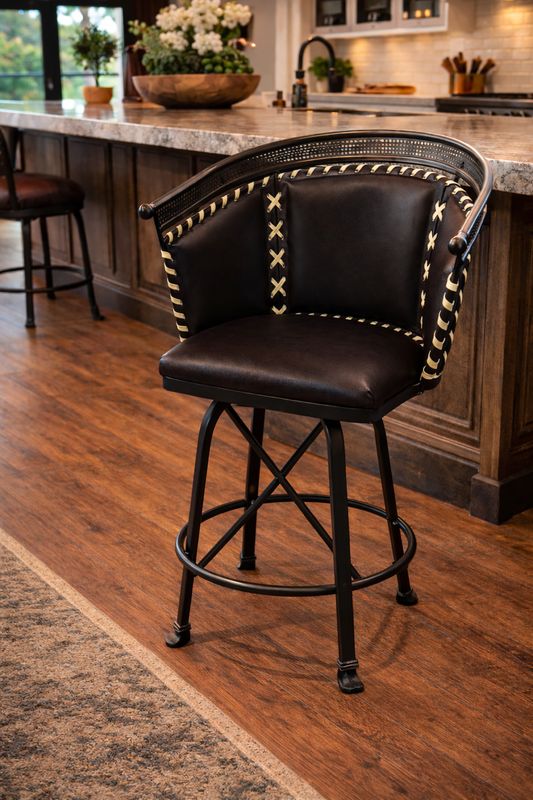 Chocolate Leather Round Back Swivel Counter Chair