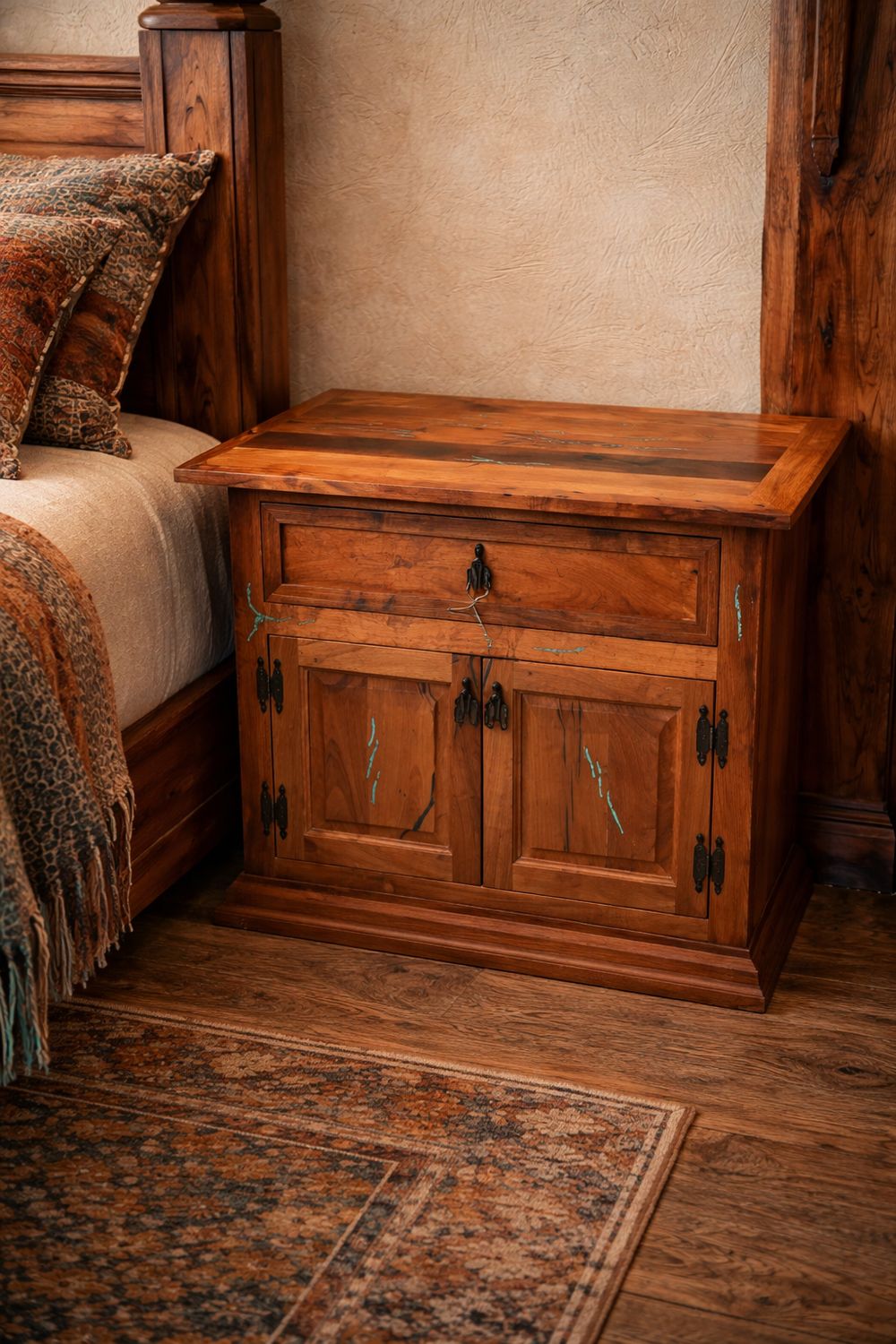 Mesquite Nightstand With Turquoise Inlay