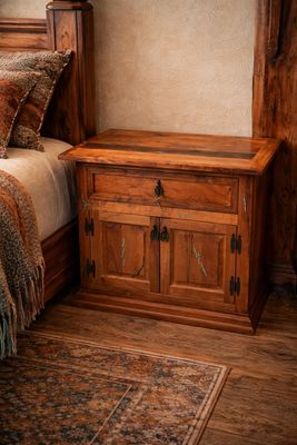 Mesquite Nightstand With Turquoise Inlay